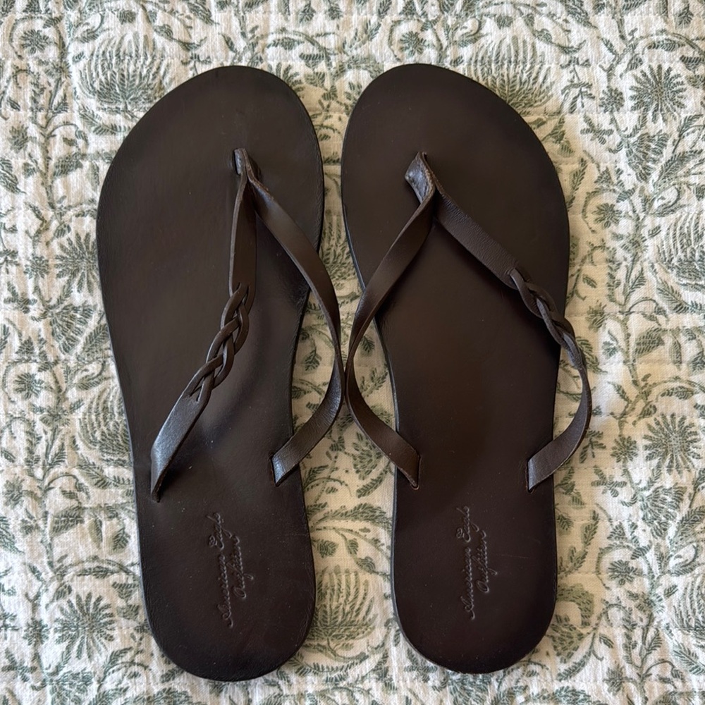 Brown Leather Flip Flops American Eagle